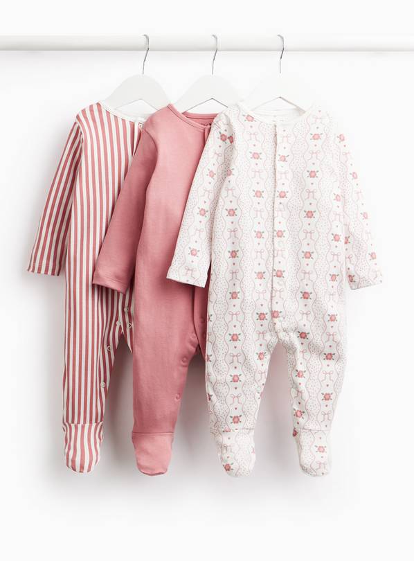 Flower, Bows & Stripes Sleepsuits 3-Pack  6-9 months